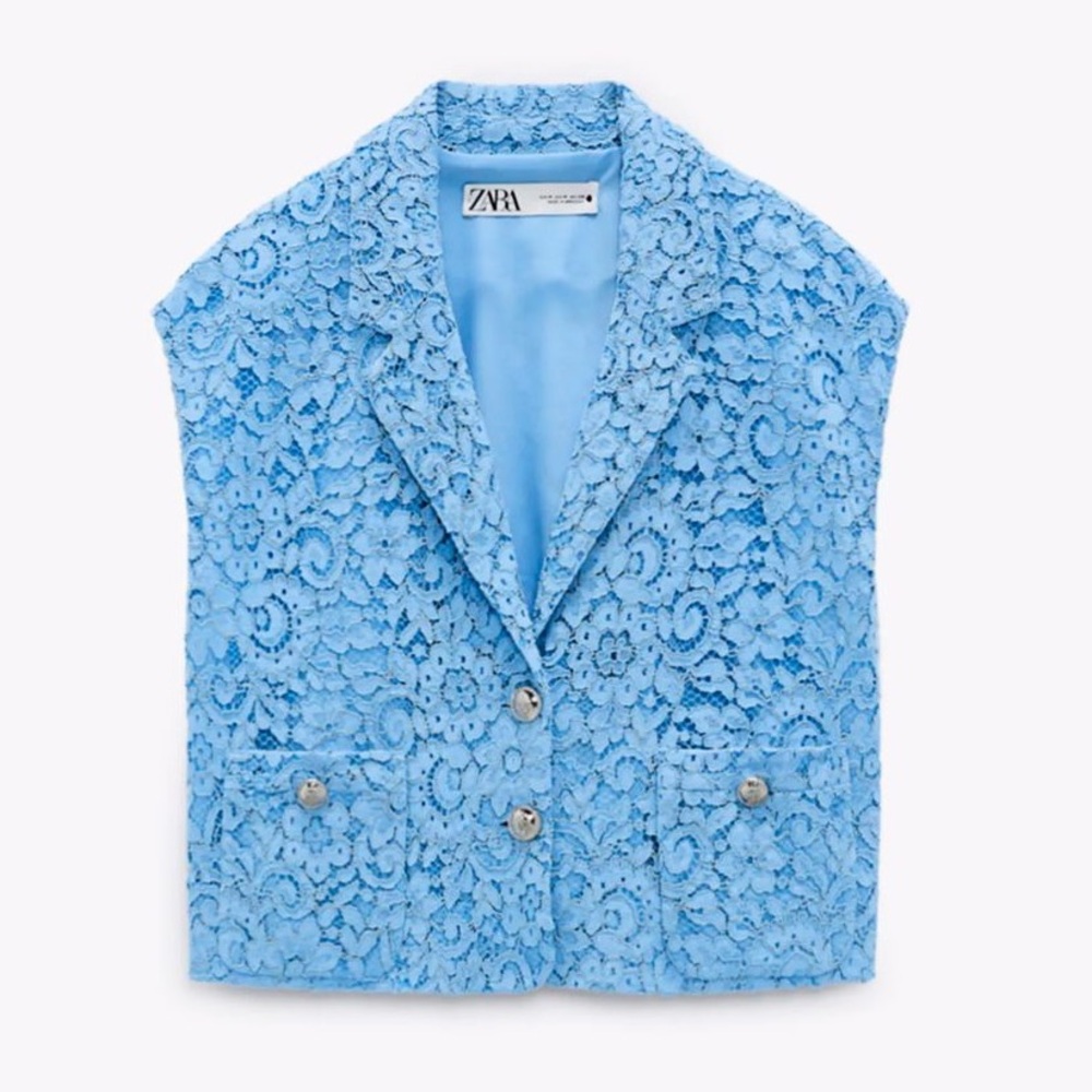 Zara Blue Lace Blazer Vest